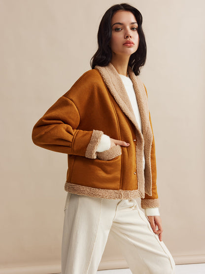 Maison Camel Contrast Jacket | Fold Collar | Soft Textured Finish