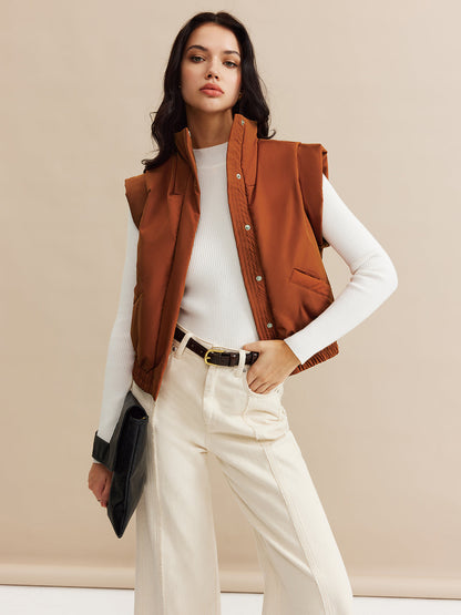 Quilted Sleeveless Vest | Stand Collar | Relaxed Fit