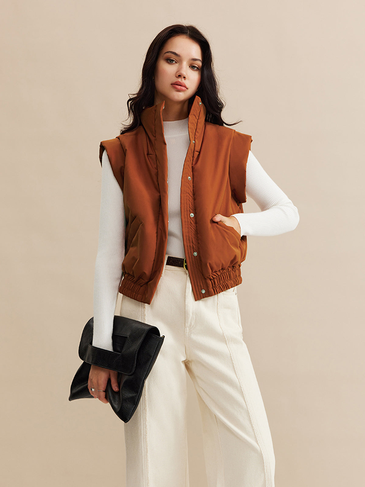 Quilted Sleeveless Vest | Stand Collar | Relaxed Fit