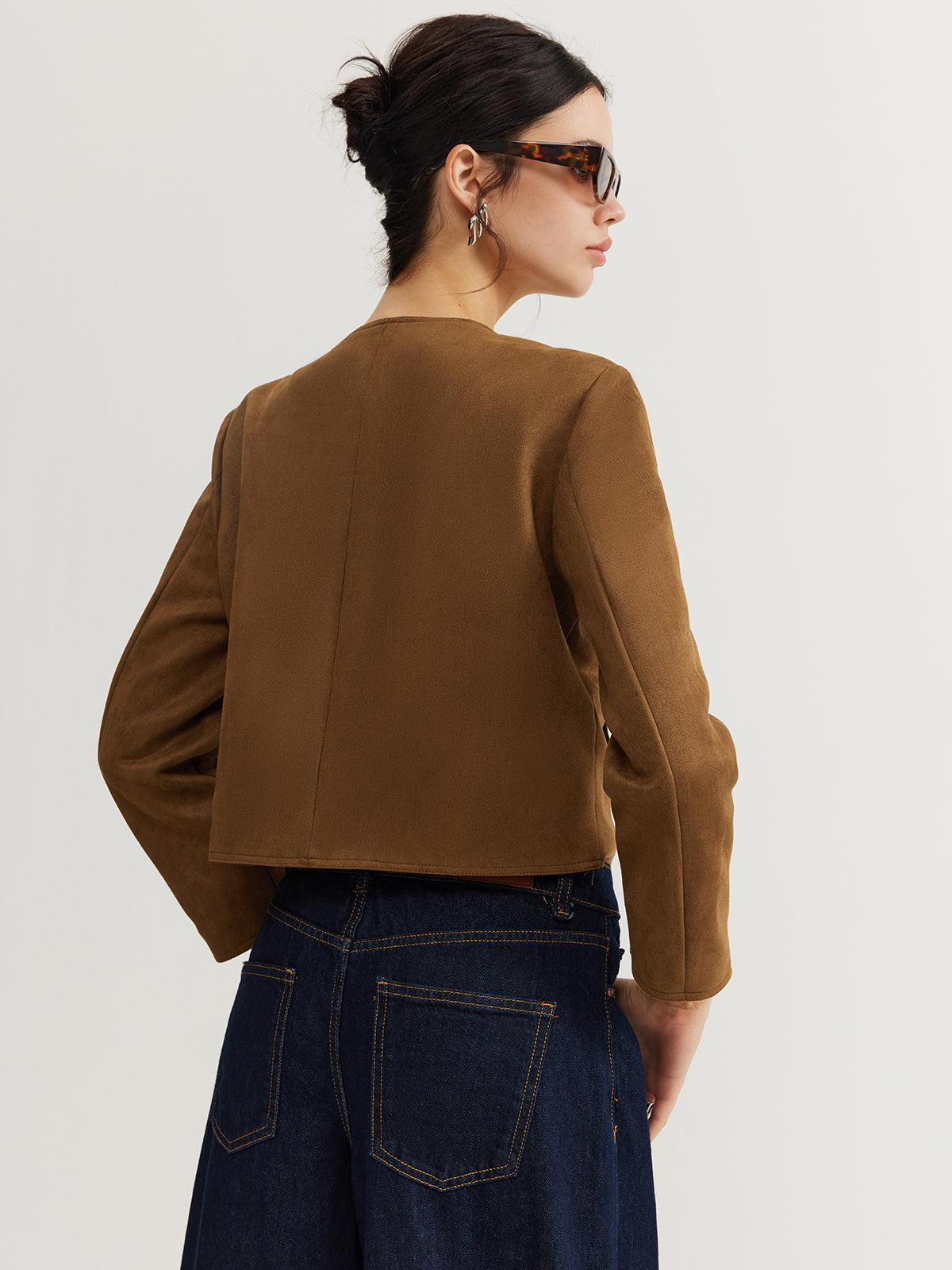 Maison Cropped Button Jacket | Minimalist Silhouette | Round Neck
