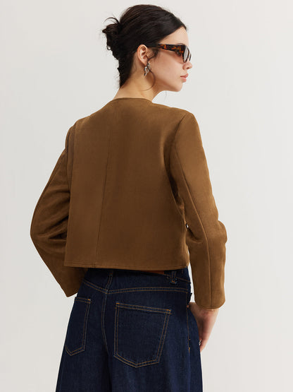 Maison Cropped Button Jacket | Minimalist Silhouette | Round Neck