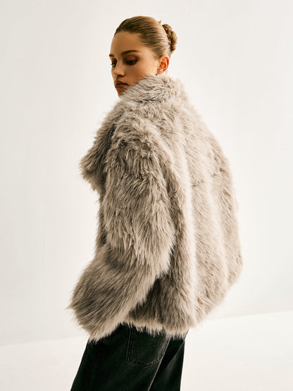 Faux Fur Short Jacket | Oversized Collar | Winter Statement Style