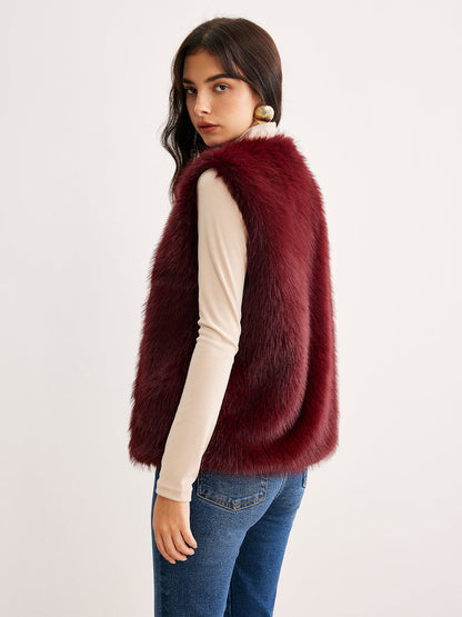 Faux Fur Vest | Burgundy | Soft Touch Finish
