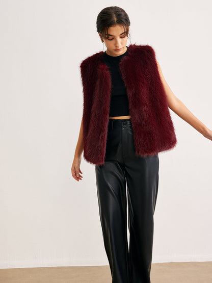 Faux Fur Vest | Burgundy | Soft Touch Finish