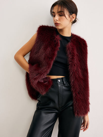Faux Fur Vest | Burgundy | Soft Touch Finish