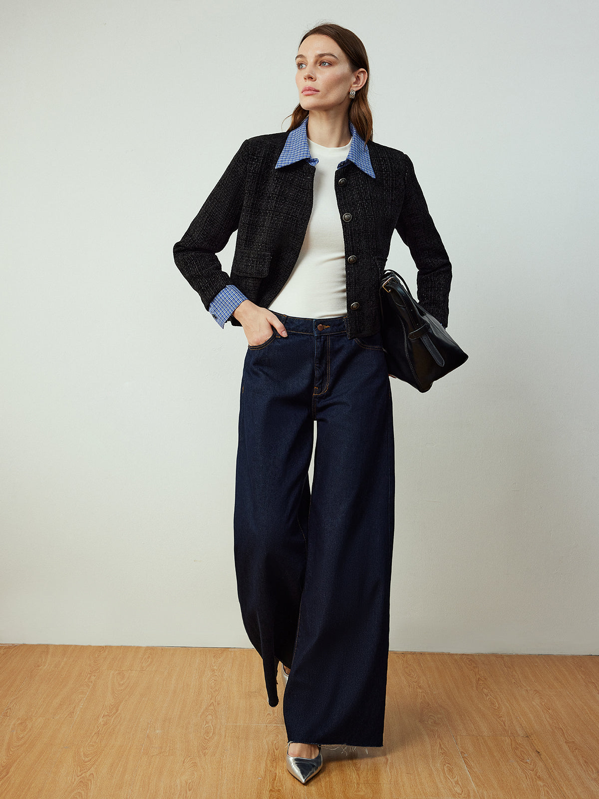 Short Tweed Jacket | Contrast Collar | Classic Silhouette