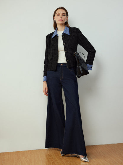 Short Tweed Jacket | Contrast Collar | Classic Silhouette