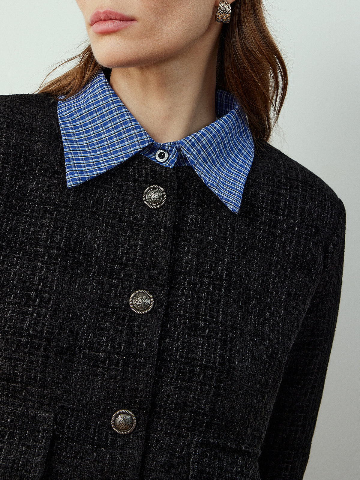 Short Tweed Jacket | Contrast Collar | Classic Silhouette