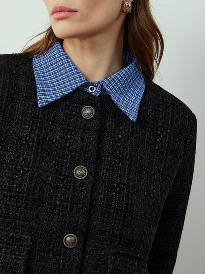 Short Tweed Jacket | Contrast Collar | Classic Silhouette