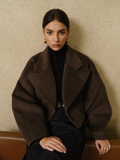 Atelier Wool Blend Cropped Coat | Oversized Lapel | Sculpted Silhouette