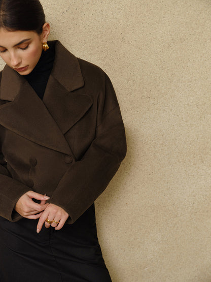 Atelier Wool Blend Cropped Coat | Oversized Lapel | Sculpted Silhouette