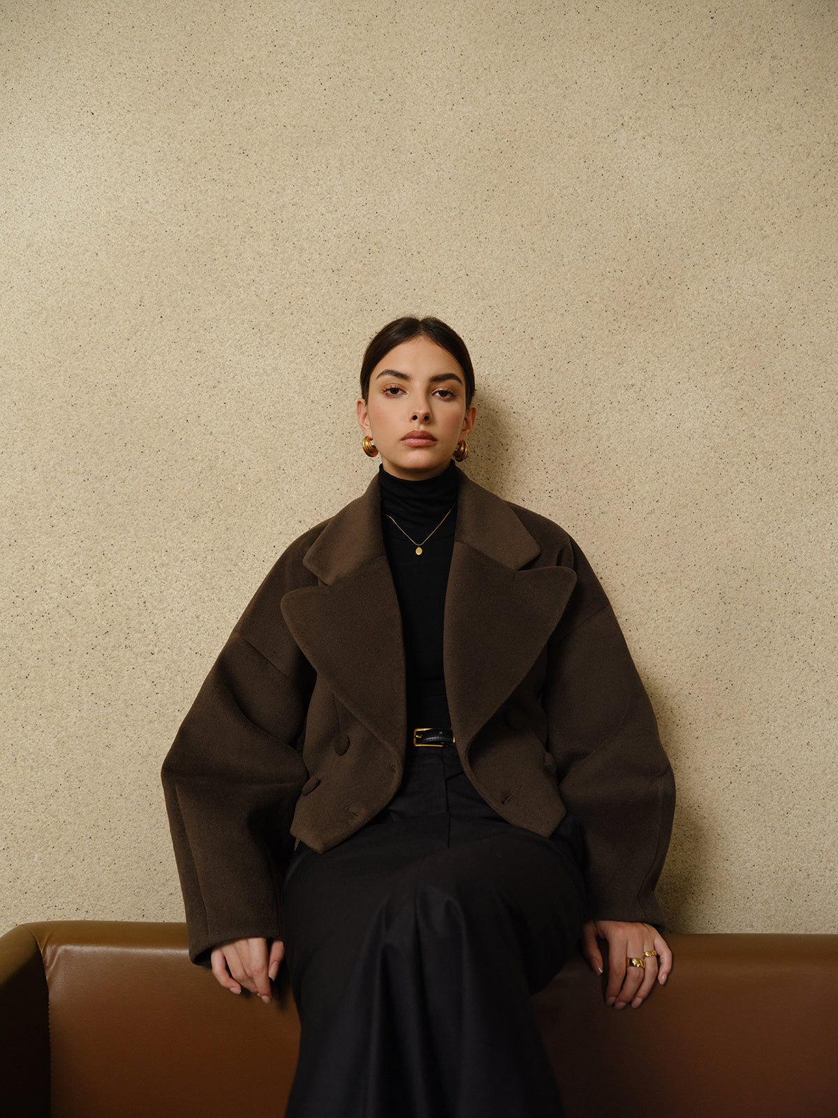 Atelier Wool Blend Cropped Coat | Oversized Lapel | Sculpted Silhouette