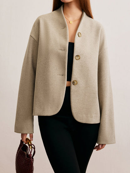 Short Wool Blend Jacket | V-Neck | Minimalist Silhouette