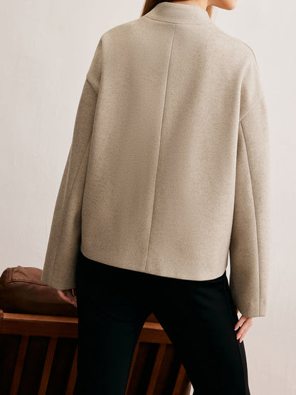 Short Wool Blend Jacket | V-Neck | Minimalist Silhouette