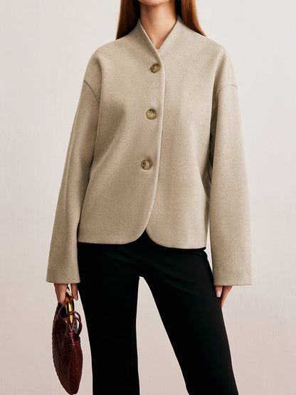 Short Wool Blend Jacket | V-Neck | Minimalist Silhouette