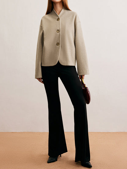 Short Wool Blend Jacket | V-Neck | Minimalist Silhouette