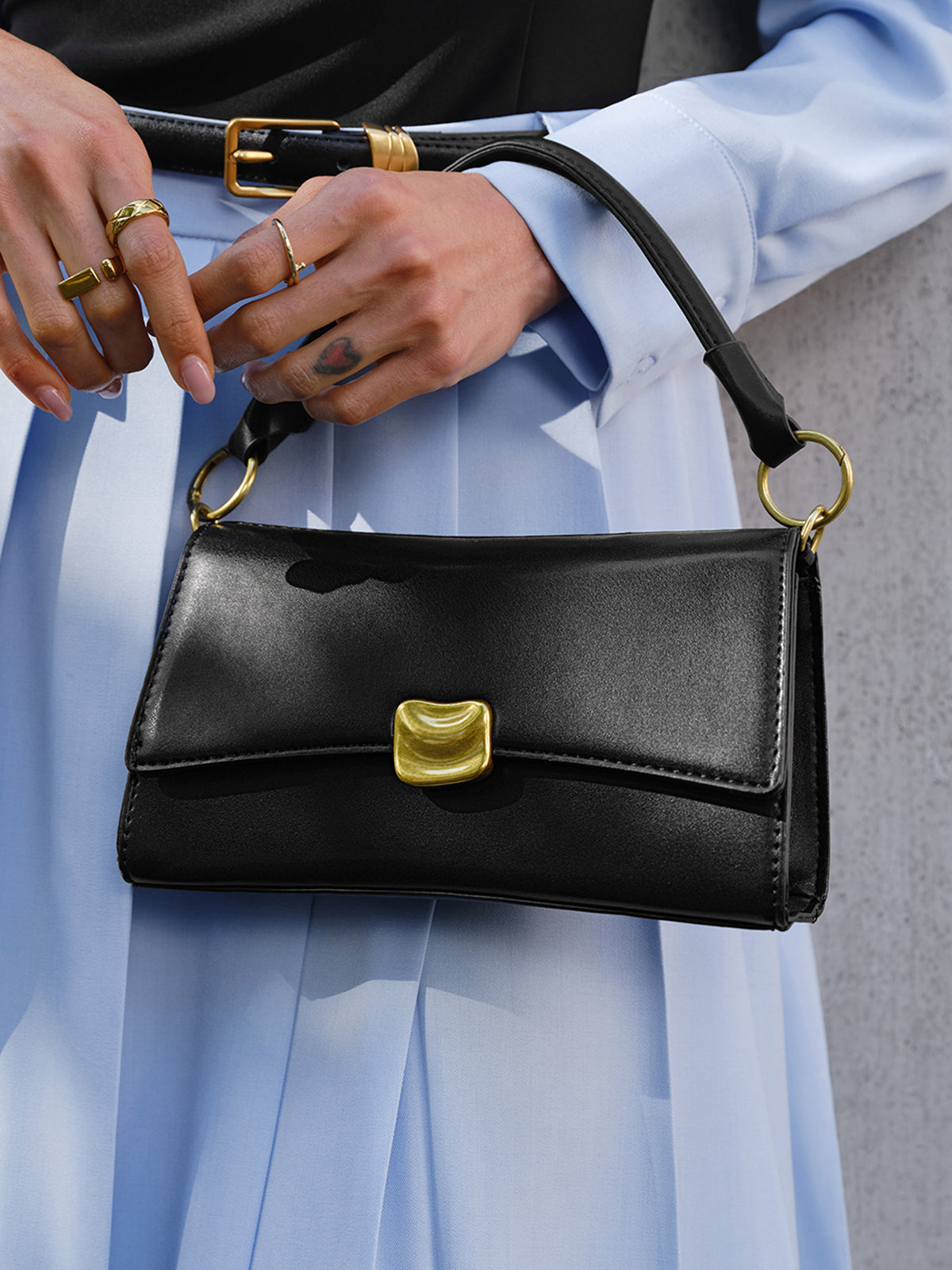 Mini Shoulder Bag with Gold Clasp
