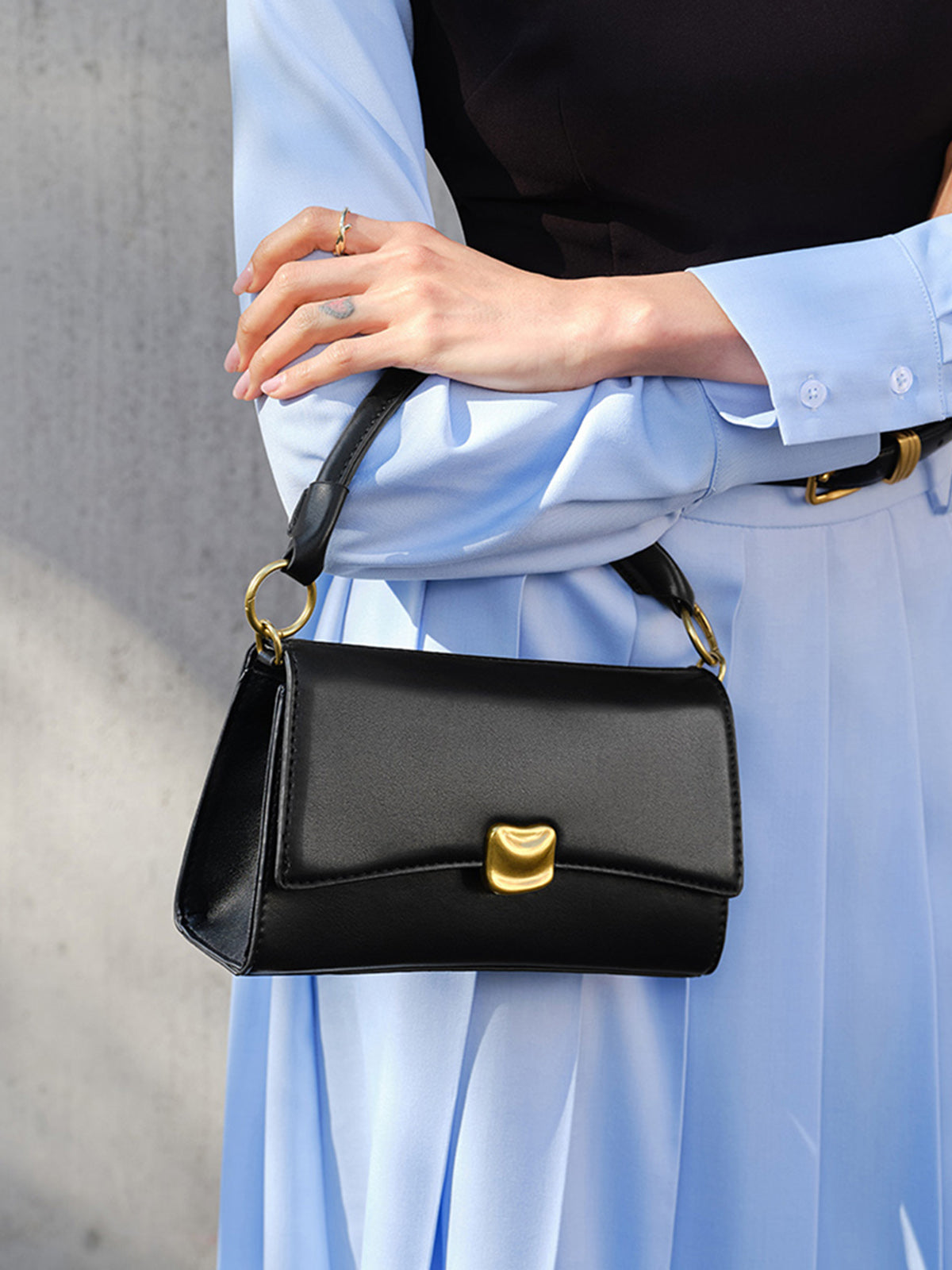 Mini Shoulder Bag with Gold Clasp