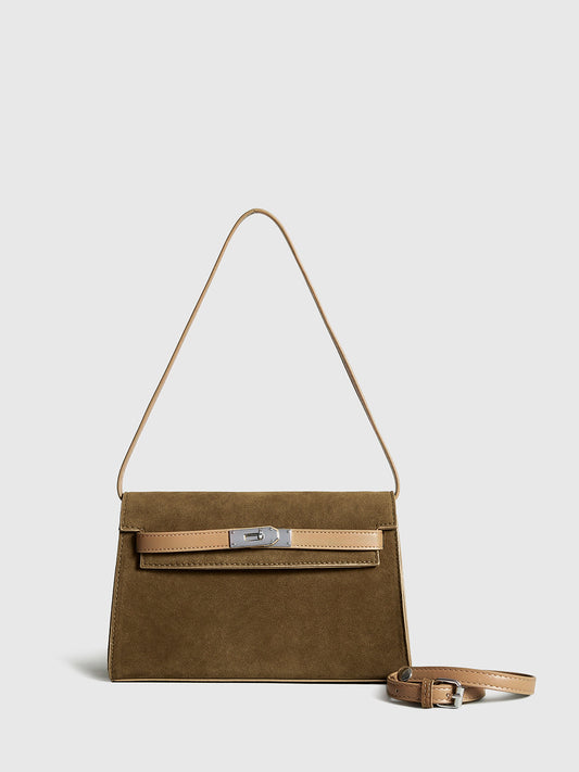 Olive Suede Lock Shoulder Bag – Isla