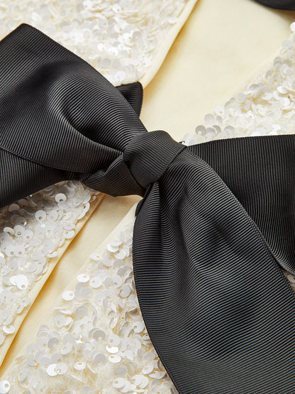 Sequined Velvet Bowknot Decor Jacket