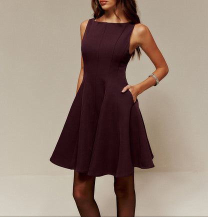 Pleated Pockets Tank Short Dress