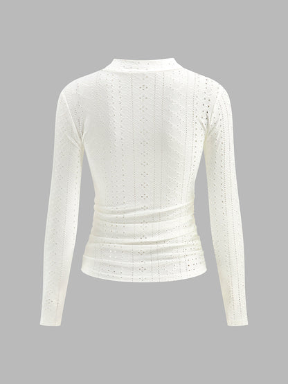 Semi-Sheer Stand Collar Side-Pleated Skinny Top