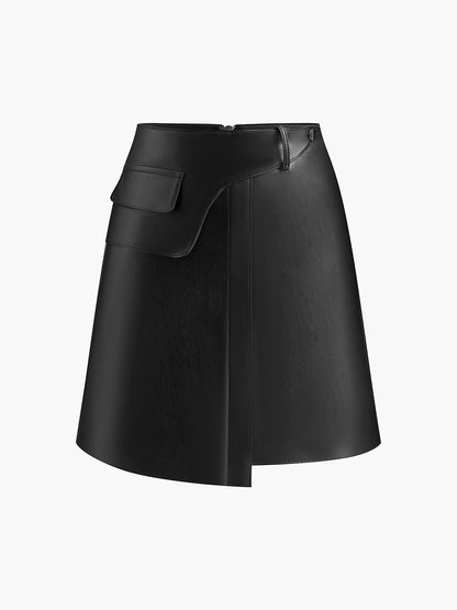 Mid-Waist Asymmetrical Faux Leather Mini Skirt