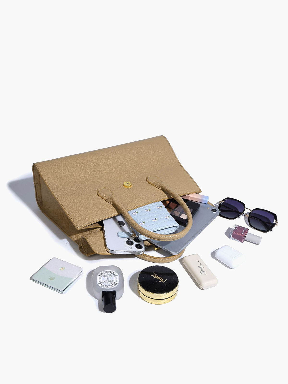 Structured Tan Leather Tote Bag