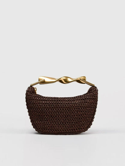 Woven Handbag With Twisted Gold Handle