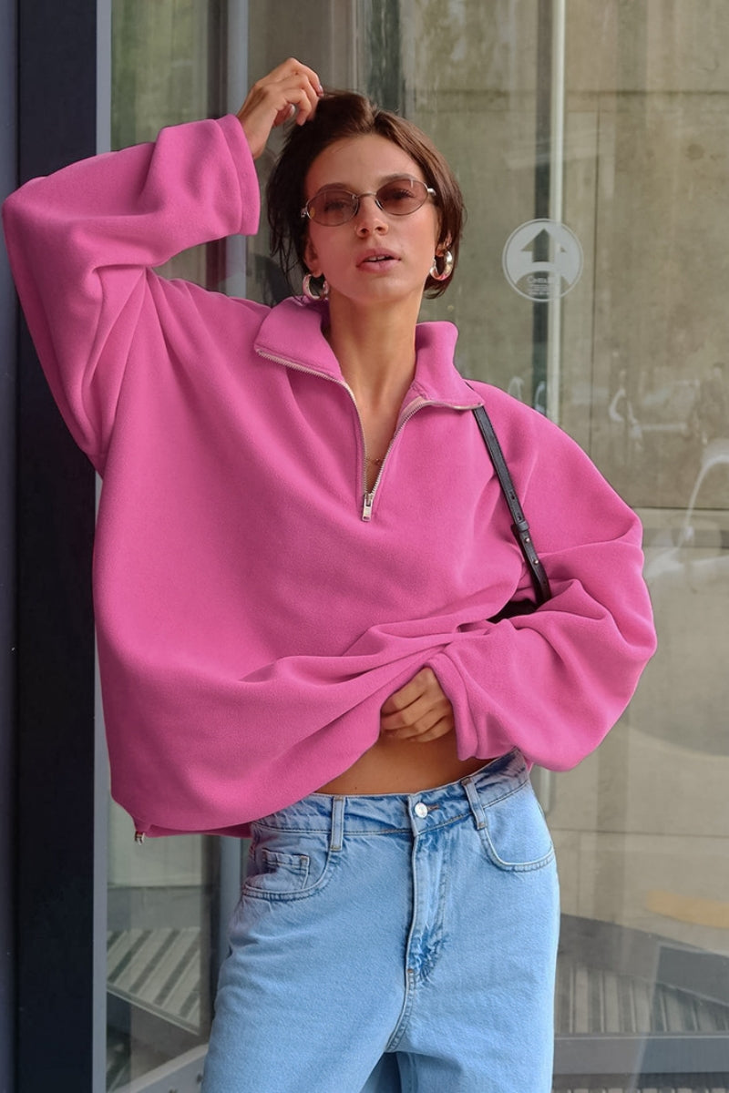 Women's  Pink Half Zip Fleece Sweatshirt