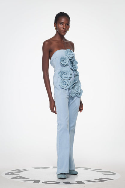 Badulf Strapless Flower Bleached Jumpsuit