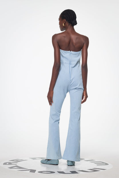 Badulf Strapless Flower Bleached Jumpsuit