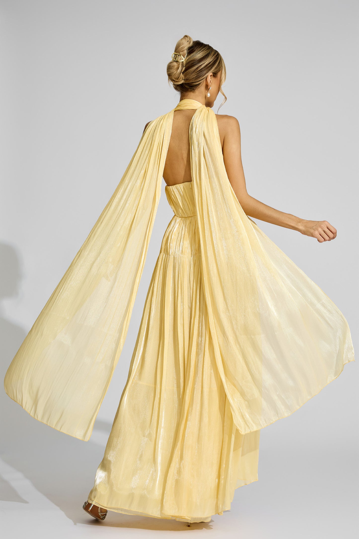 Barney Yellow Halter Pleated Dress