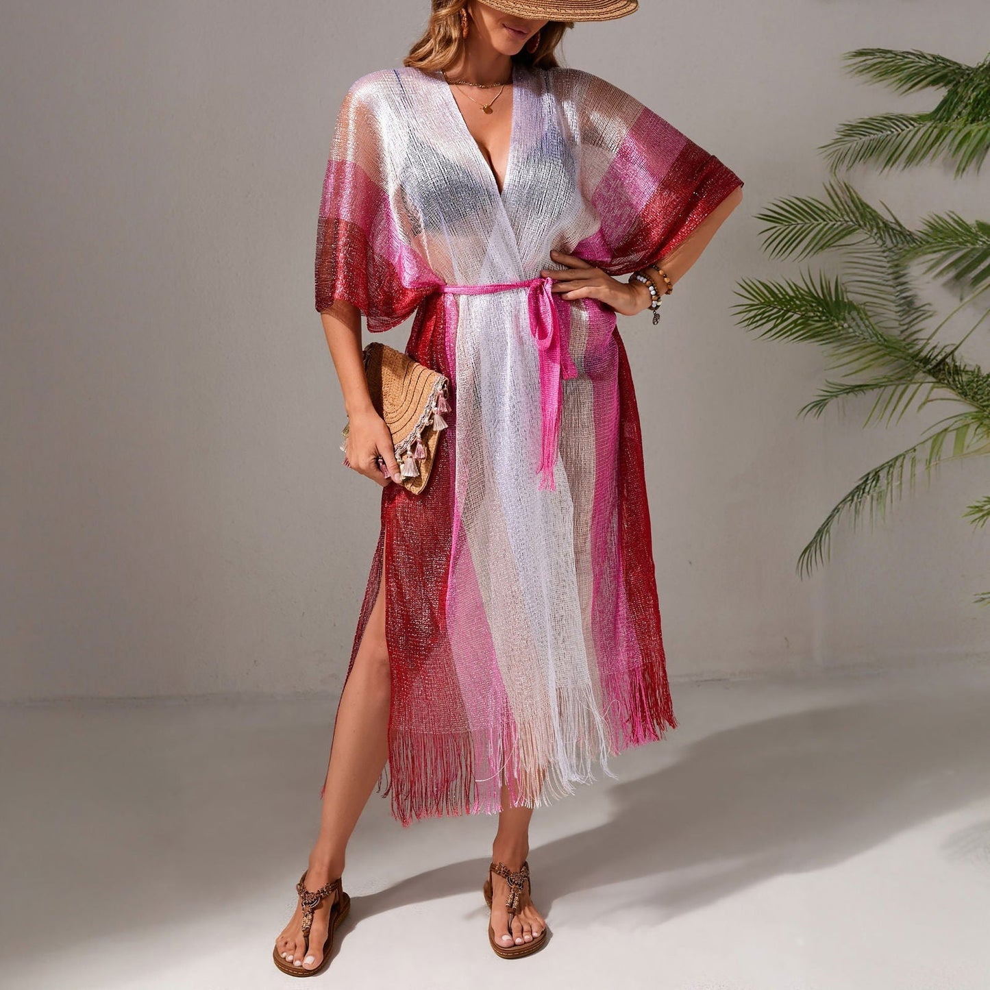 Beach Casual Vacation Gradient Bikini Swimsuit Blouse Sun Protective Cardigan