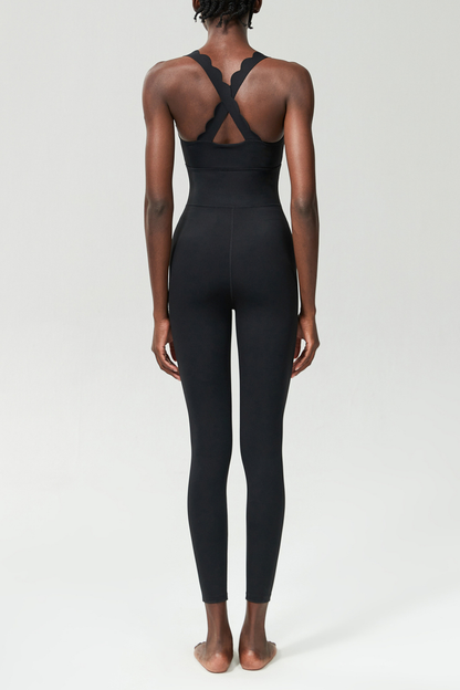 Bel Wave Cross Yoga Jumpsuit In Black