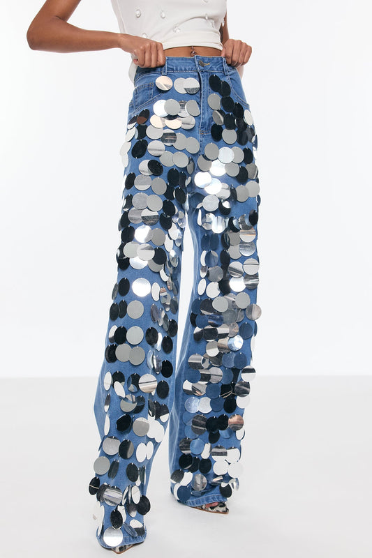 Bell Sequin Embellished Jeans
