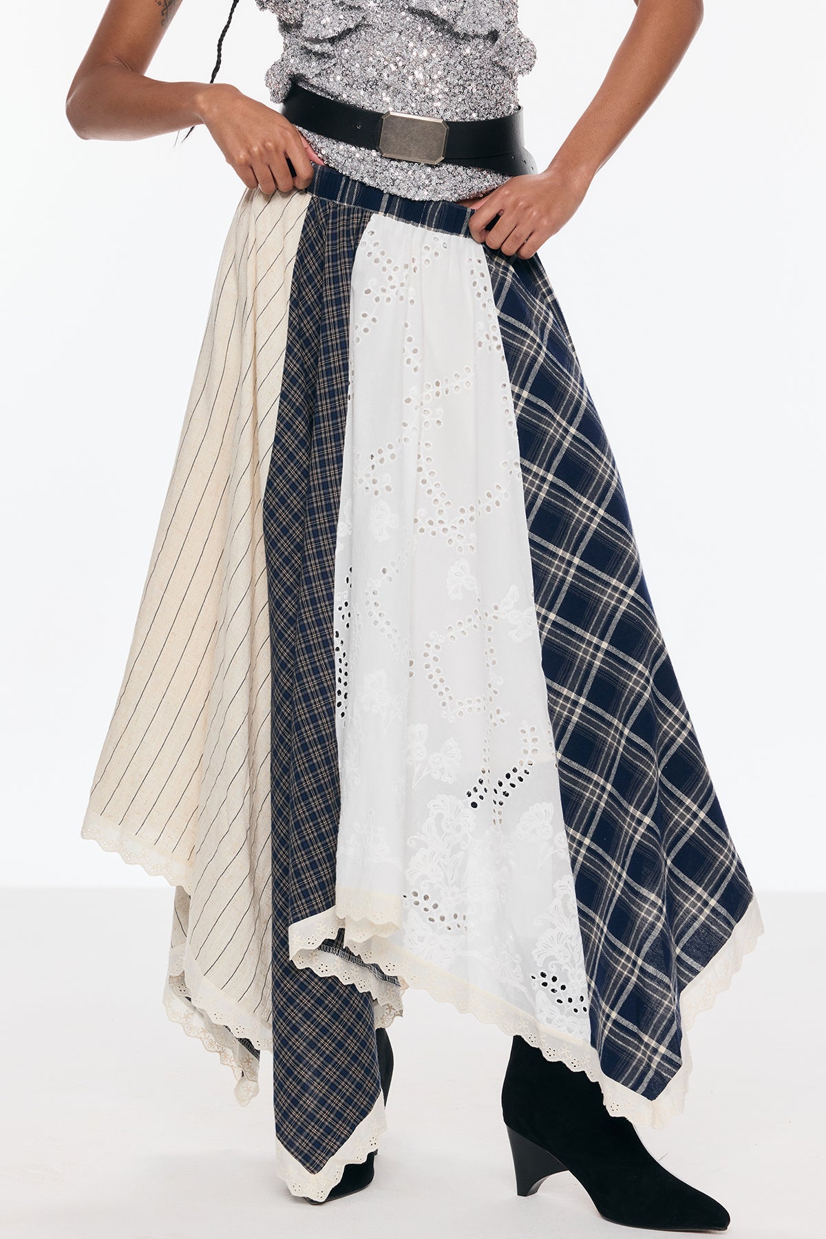 Belva Deconstruct Asymmetric Grid Skirt