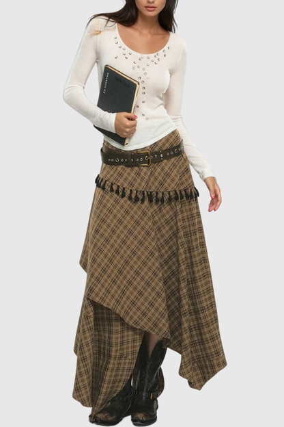 Berger Layered Plaid Maxi Skirt
