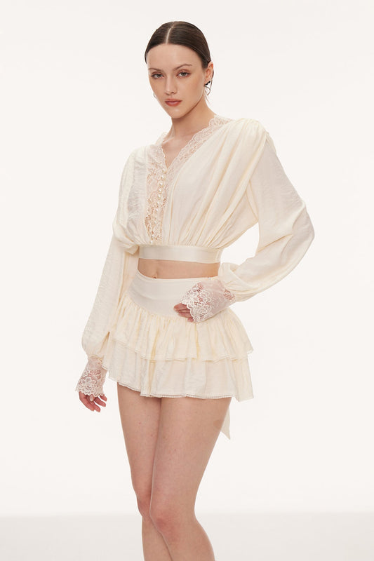 Blagovest Lace Ruch Ruffle Skirt Set