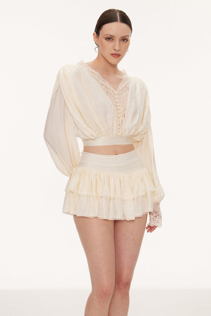 Blagovest Lace Ruch Ruffle Skirt Set