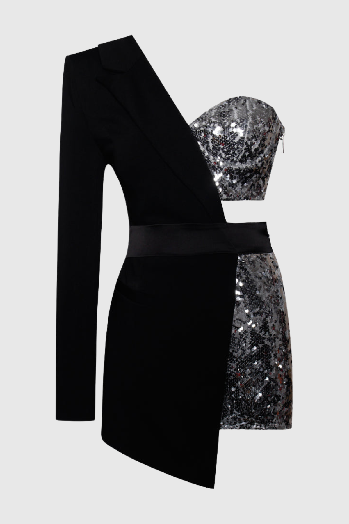 Brada Sequin Cutout Blazer Romper - Silver