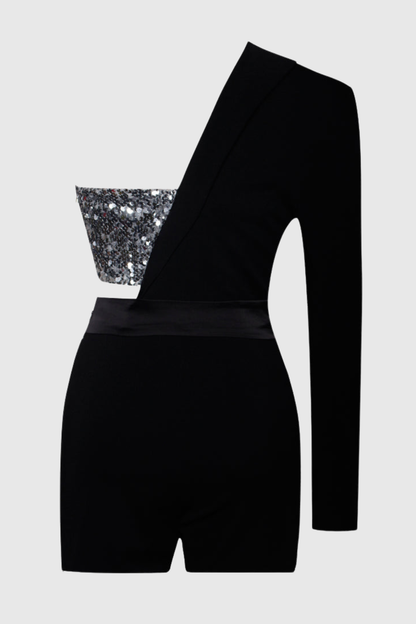 Brada Sequin Cutout Blazer Romper - Silver