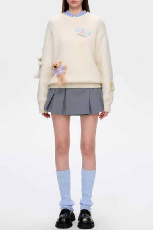 Brasa 3D Bear Sweater - White