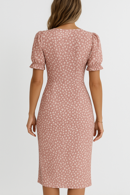 Maison V-Neck Midi Dress | Puff Sleeve | Wrap Detail