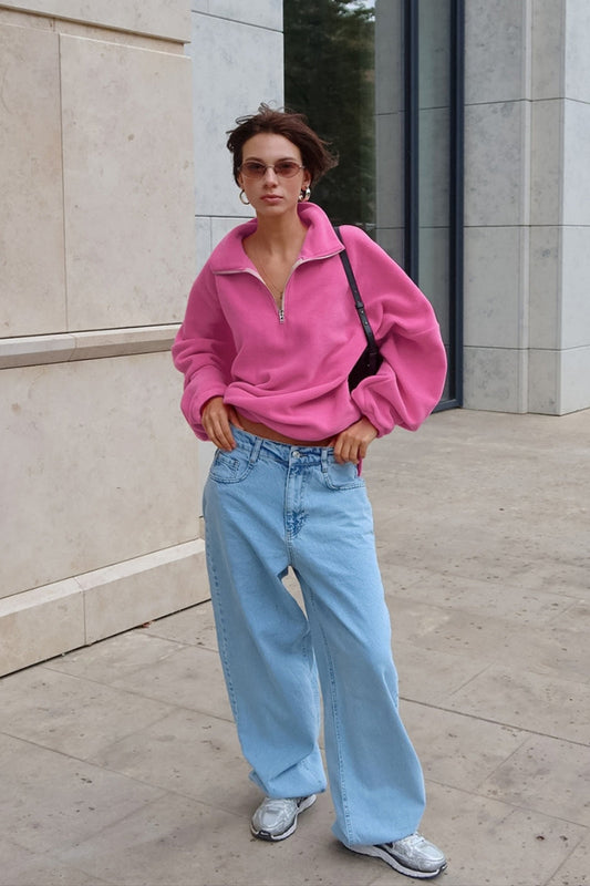 Women's  Pink Half Zip Fleece Sweatshirt