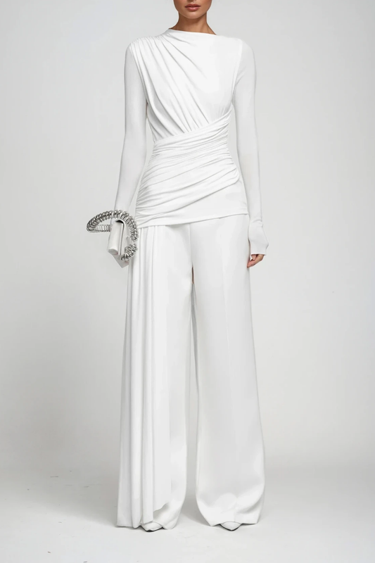 Cabdirashiid Ruch Asymmetric Fringe Pants Set In White