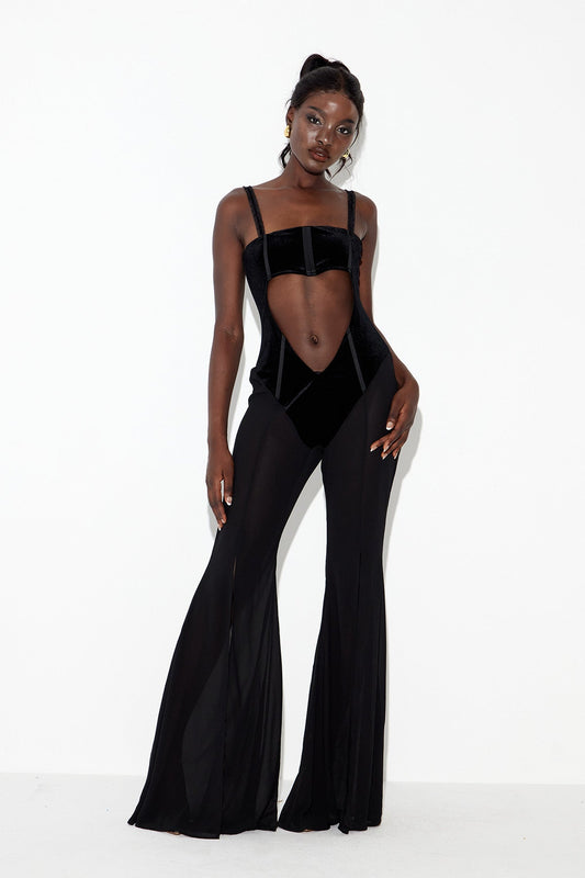 Camron Cutout Split Mesh Jumpsuit
