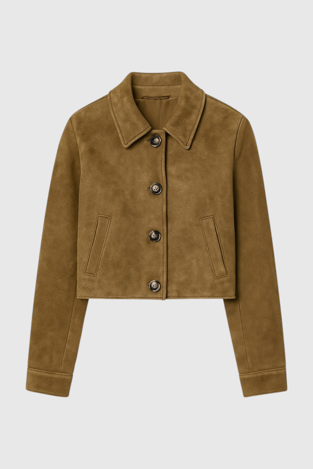 Cropped Suede-Effect Jacket | Button Front Turn-Down Collar Autumn Winter