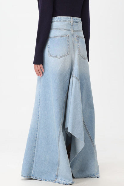 Charlia Paneled Frayed Denim Skirt