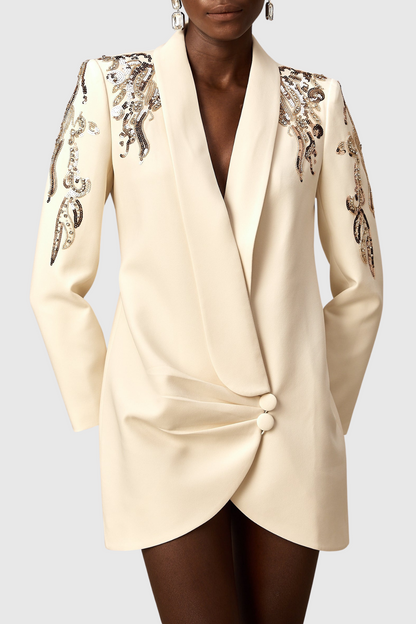 Charnita Sequin Embellished Blazer Dress - Beige